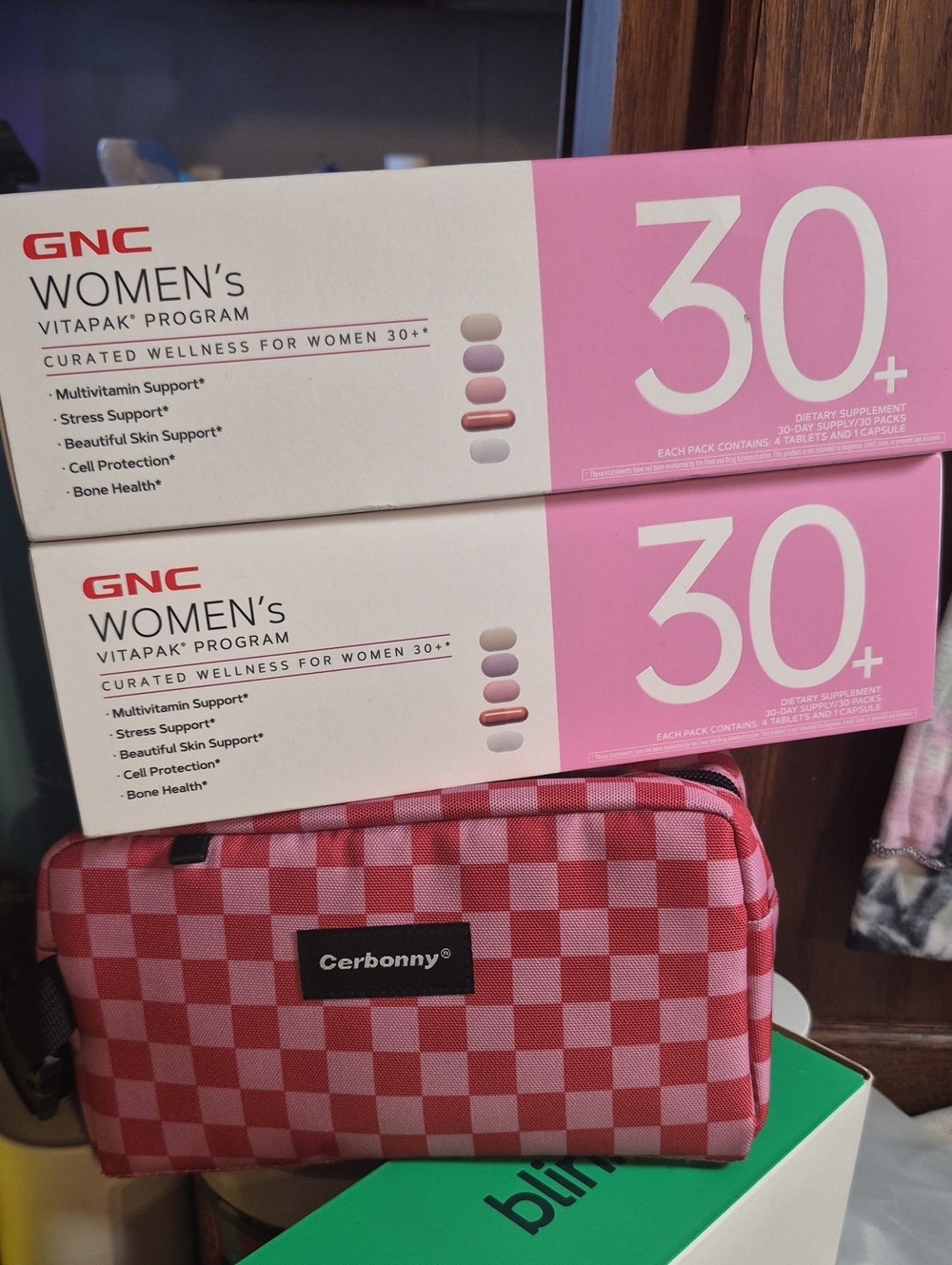 Pink Checkered Women's Cosmetic Bag